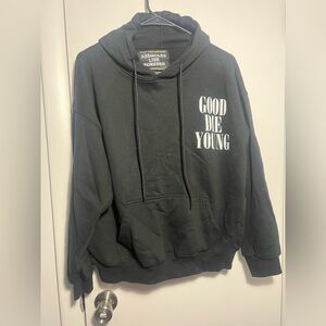 Black Graphic Hoodie - Good Die Young. Assholes Live Forever brand.